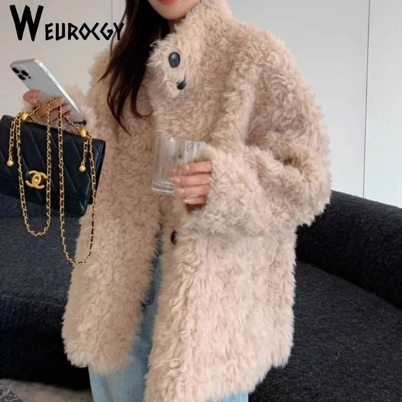 2024 Winter New Style Versatile Women Full Wool Stand-up Collar Coat One-piece Real Fur Coat Fashionable Temperament Warm Jacket